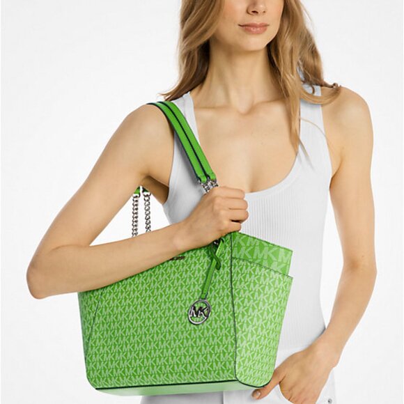 New Michael Kors Jet Set Large Logo Shoulder Bag Jungle Green - Picture 4 of 4